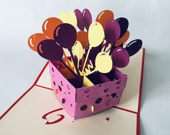 Pack regalo con globo rojo, tarjetas plegables / pop-up/tarjeta 3D