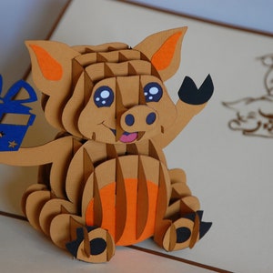 Lucky Pig, Lucky Pig, cartão 3D, cartão pop-up, cartão de felicitações