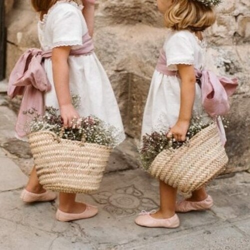 SET OF 2 Flower Girl Basket Personalized Straw Basket Rustic Etsy
