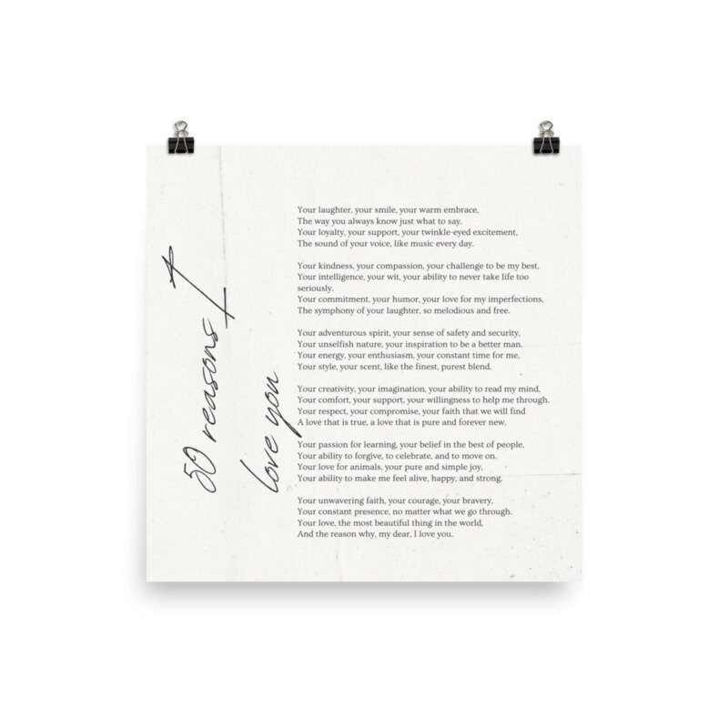 50 Reasons I Love You Poem Personalized Poster Will Be Etsy