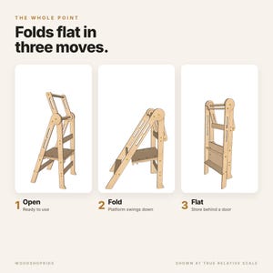 Hopfällbar pall för småbarn, DIY Montessori kökstorn för klassrum, direkt nedladdning PDF DXF