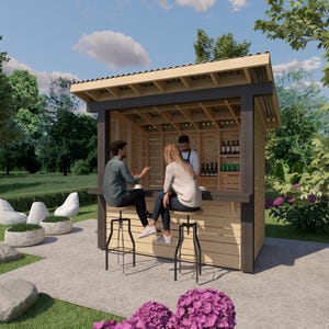 Koffiebarplannen, tikibar in de tuin, bar voor feestevenement, houtbewerkingsblauwdruk, minibarbuffet buiten, pdf-download.