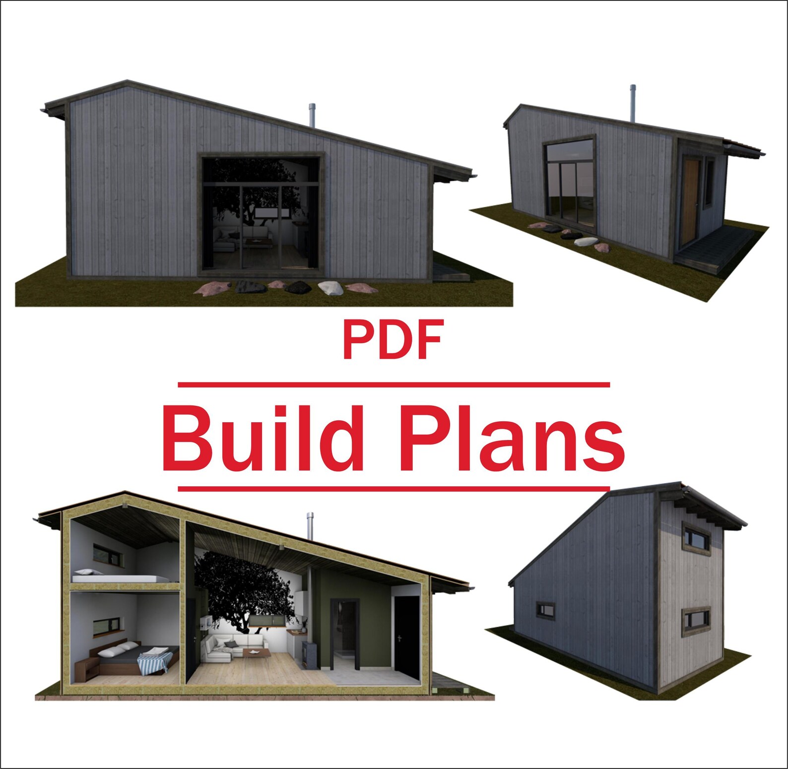 House Plans and Documentation, DIY 2 Bedroom Tiny Home Architectural ...