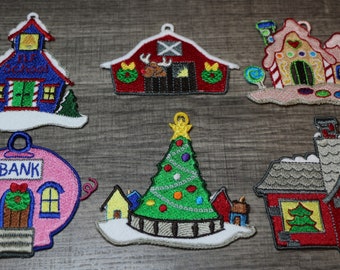 Embroidered North Pole Village Ornaments: Freestanding Lace Christmas Decor