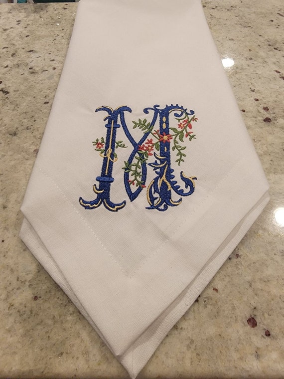 Custom Embroidered Monogram Dinner Napkins: Heirloom Gift