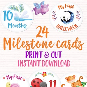 Cartes d’étape de bébé | Carte d’étape de bébé imprimable | Cartes d’étape non sexistes | Accessoire photo nouveau-né | Accessoires pour bébé | Rond, lot de 24