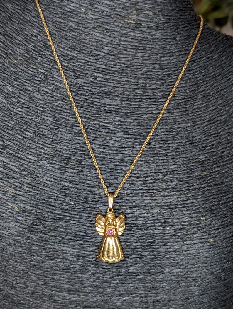 Vintage 1994 AVON KIDS 'Angel Birthstone Necklace - October image 4