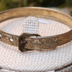 Vintage Buckle Bracelet Victorian Childs Bangle Brass Repousse