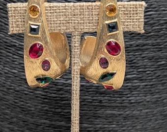 Pendientes de aro con pedrería en tono dorado estilo vintage de los 90, joyería bohemia para mujer.