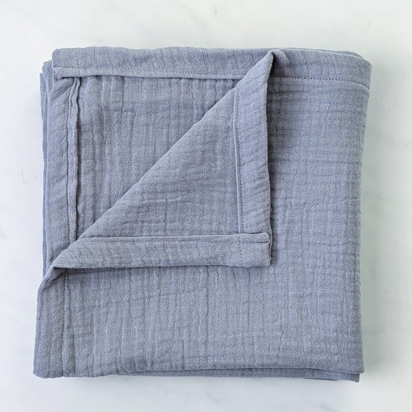Blue Muslin Swaddle Blanket | Soft Cotton | Newborn Essentials | Neutral Swaddle | Baby Blanket