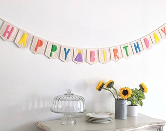 Striscione di compleanno in tela riutilizzabile/Cartello decorativo per feste "Happy Birthday" in feltro