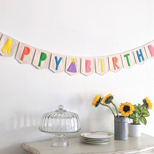 Reusable Canvas Birthday Banner | Felt "Happy Birthday" Party Decoration Sign
