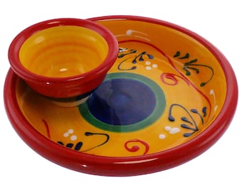 Spanish Olive Dish With Integral Bowl For Pips 15 cm x 5cm New Spanish Traditional Handmade Ceramic Pottery