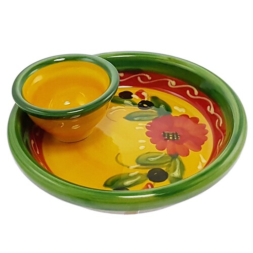 Spanish Olive Dish With Integral Bowl For Pips 15x 5cm New Spanish Traditional Handmade Ceramic Pottery