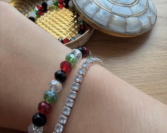 Beaded bracelet Palestine colors | Handmade bracelet in red, green, white, and black | Friendship bracelet jewelry gift