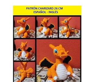 Charizard-mönster 26 cm spanska - engelska. Mönster engelska