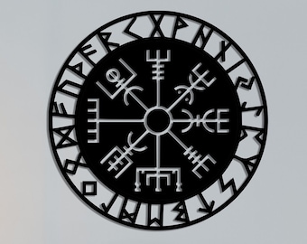 Vegvisir Wall Art, Viking Compass Wall Decor, Aegishjalmur, Icelandic Art