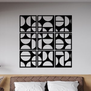 Mid Century Modern Wooden Wall Art, Black Wall Decor, Minimalist Wall Art Set, Abstract Wood Wall Art, Geometric Gallery Art