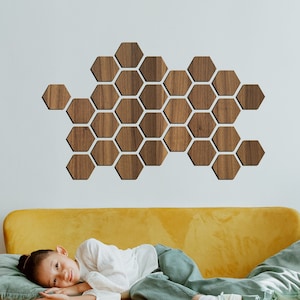 Wooden Triangle Wall Art,  Large Wood Tiles Home Decor, Geometric Shapes Wall Panel, Cut out Triangle Form
