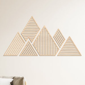 Mountain Wood Wall Decor, Bohemian Living Room Decor, Wall Art Wood Art, Rustic Mountain Wood Art, Lines Panel Set of Wall Decor