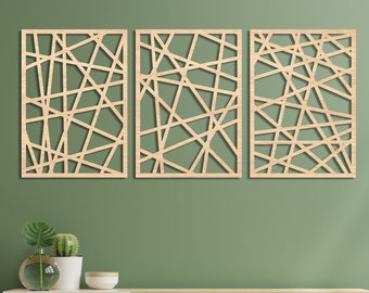Modern Line Wood Wall Decor, Large Abstract Bedroom Wall Art, Above Bed Decor, Office Decorations Panel, Minimal Living Room Wall Art