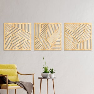 Geometric Wood Wall Decor, Wall Art Set of 3, Office Wall Hangings ...