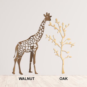 Wooden Giraffe Wall Decor, Animal and Tree Nursery Wall Art, Large Wood Kids Room Decor, Walnut-Oak Panel