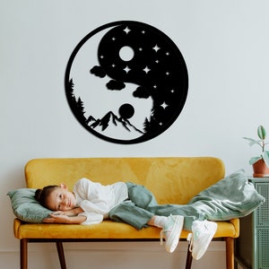Ying Yang Wood Wall Decor, Day and Night Wall Art, Positive and Negative Handmade Home Decor, Active Pasive