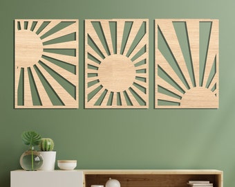 3 Piece Wall Art Sun, Mid Century Modern Wall Art, Boho Home Decor, Sunrise Wall Art, Retro Wall Art Set