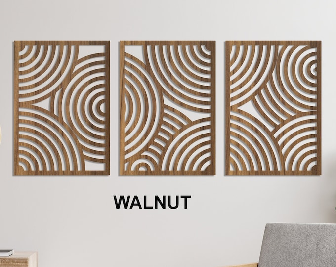Geometric Wood Wall Art Set, Large Gallery Wall Decor, Pieces of 3 Wall ...