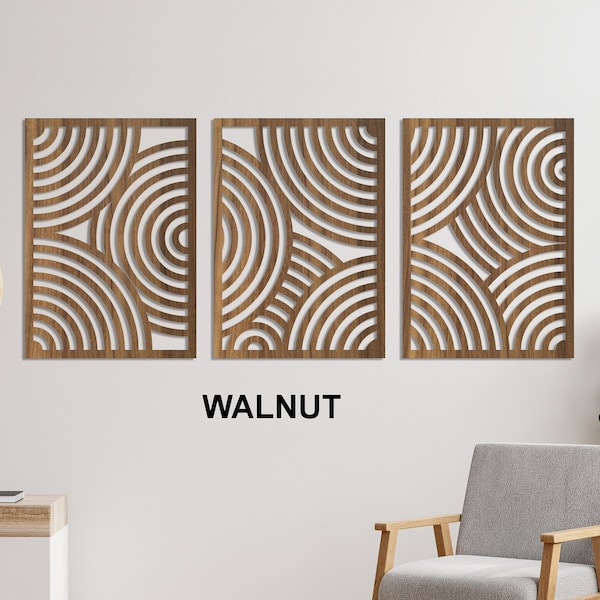 Geometric Wood Wall Art Set, Large Gallery Wall Decor, Pieces of 3 Wall Art, Geometric Shapes Panels