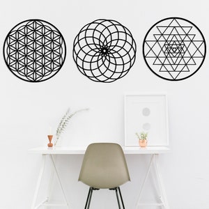 Sacred Geometry Wall Art,  Sri Yantra Wall Decor,  Flower Of Life Set of 3 Wall Art, Yoga Decor