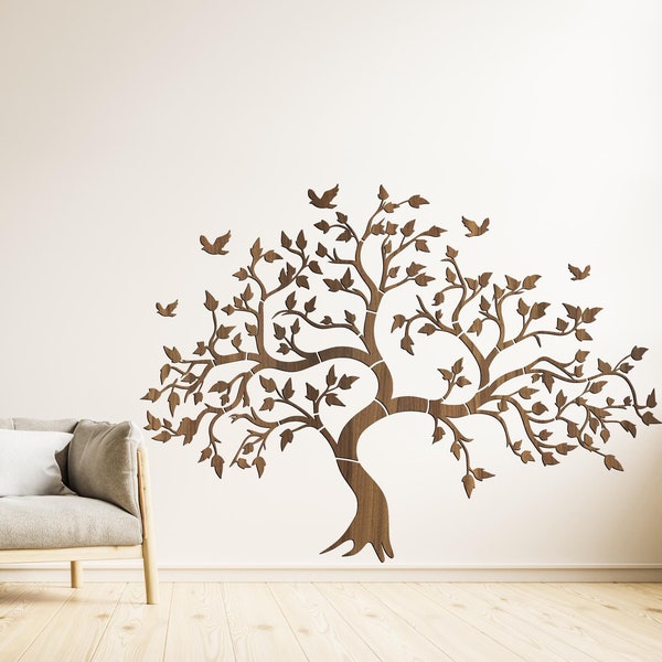Tree of Life Home Decoration, Extra Large Wooden Wall Decor, Entrance Hall Wall Art, Stairs Wall Hanging Idea, Walnut Oak Black Wall Panel