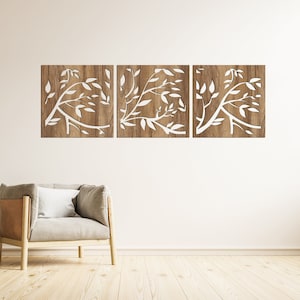 Autumn Home Decor, Large Fall Home Decor, Leaves Botanical Wood, 3 Panel Wall Decor, Set of 3 Wall Art Nature, Tree Wall Art