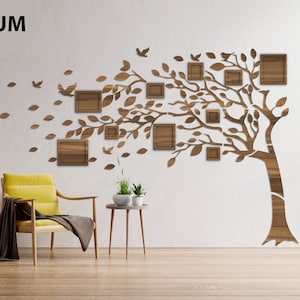 Family Tree Wood Wall Art, Tree Of Life Room Decor, 3D Family Picture Frame, Walnut Tree Wall Panel, Anniversary Gift Frame
