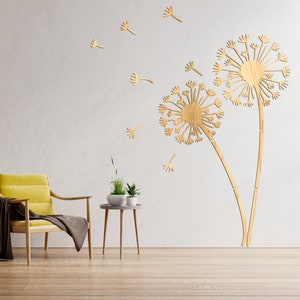 Dandelion Wood Wall Decor, Large Botanical Wall Art, Modern Floral Room Decor, Wooden Farmhouse Christmas Decoration