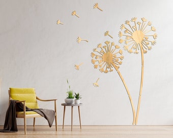 Dandelion Wood Wall Decor, Large Botanical Wall Art, Modern Floral Room Decor, Wooden Farmhouse Christmas Decoration