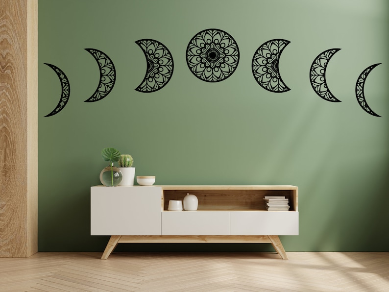 Moon Wall Hanging, Lunar Phases Wall Art, Wooden Bohemian Mandala Decor ...