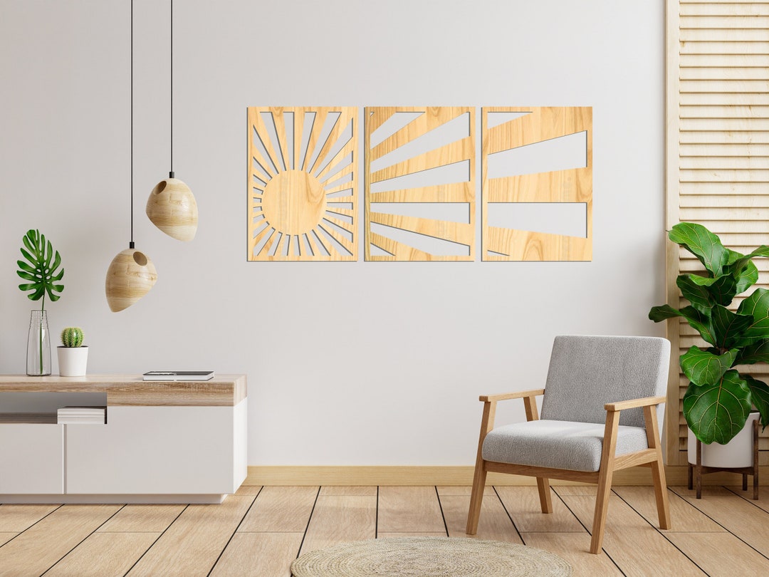 Rising Sun Wood Wall Art, Large Sunset Set Sunrise, Bohemian Room Decor