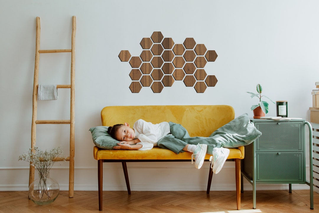 Wooden Triangle Wall Art, Large Wood Tiles Home Decor, Geometric Shapes ...