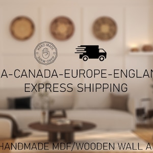 May include: Handmade MDF wooden wall art with a rustic, natural look. The art features a hand-painted design and is available for express shipping to the USA, Canada, Europe, and England.