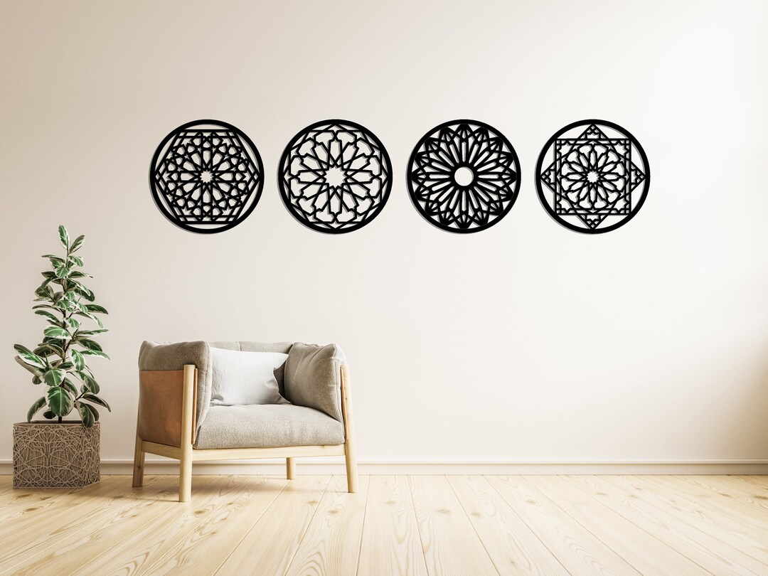 Islamic Wood Wall Decor, Arabic Motif Art, Moroccan Home Decor, 4 ...