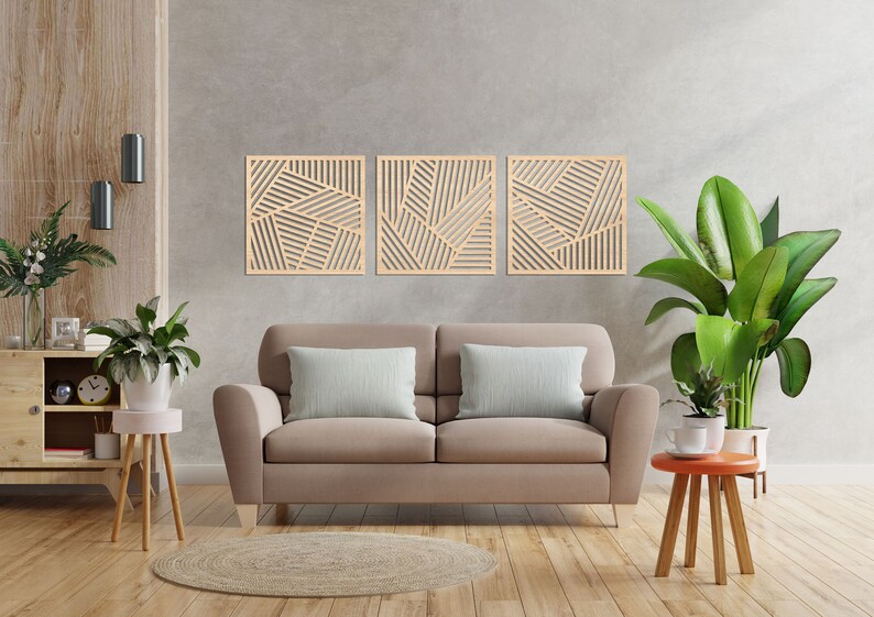 Geometric Wood Wall Decor, Wall Art Set of 3, Office Wall Hangings ...