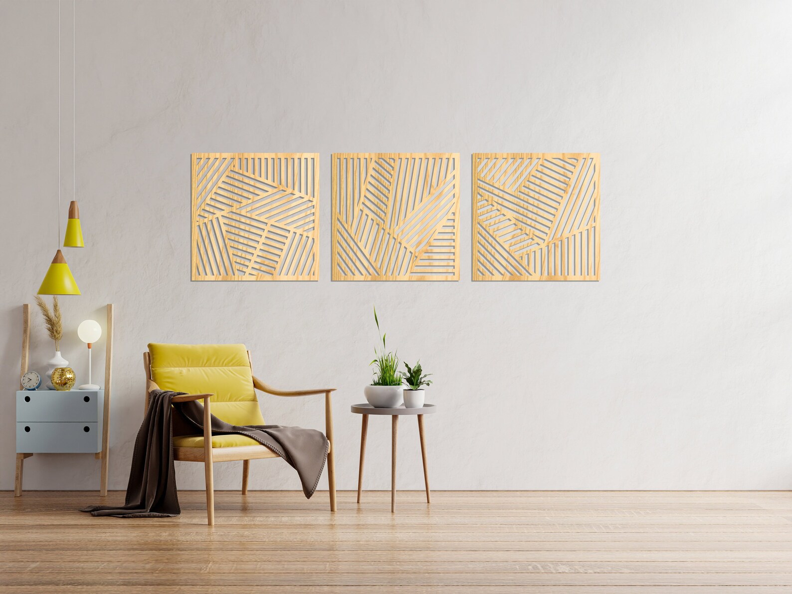 Geometric Wood Wall Decor, Wall Art Set of 3, Office Wall Hangings ...