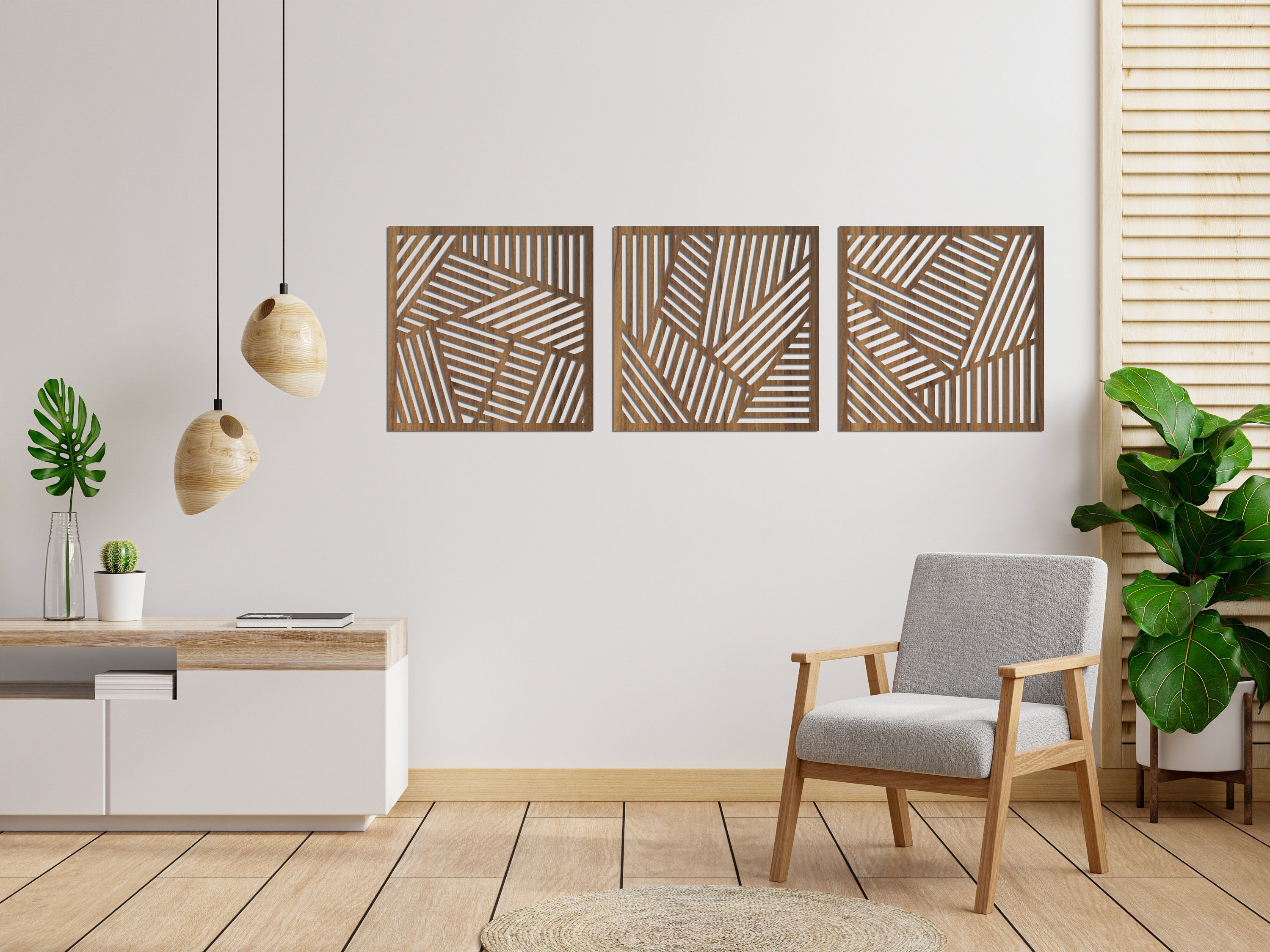 Geometric Wood Wall Decor, Wall Art Set of 3, Office Wall Hangings ...