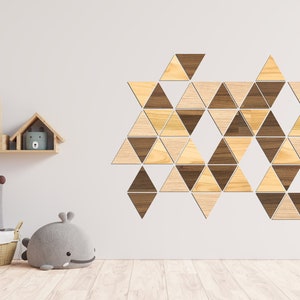 Wooden Triangle Wall Art, Large Wood Tiles Home Decor, Geometric Shapes ...
