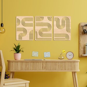 Mid Century Modern Wooden Wall Art Set, Retro Wood Wall Decor, 3 Piece ...