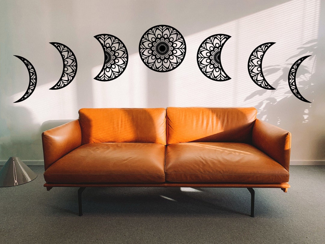 Moon Wall Hanging, Lunar Phases Wall Art, Wooden Bohemian Mandala Decor ...