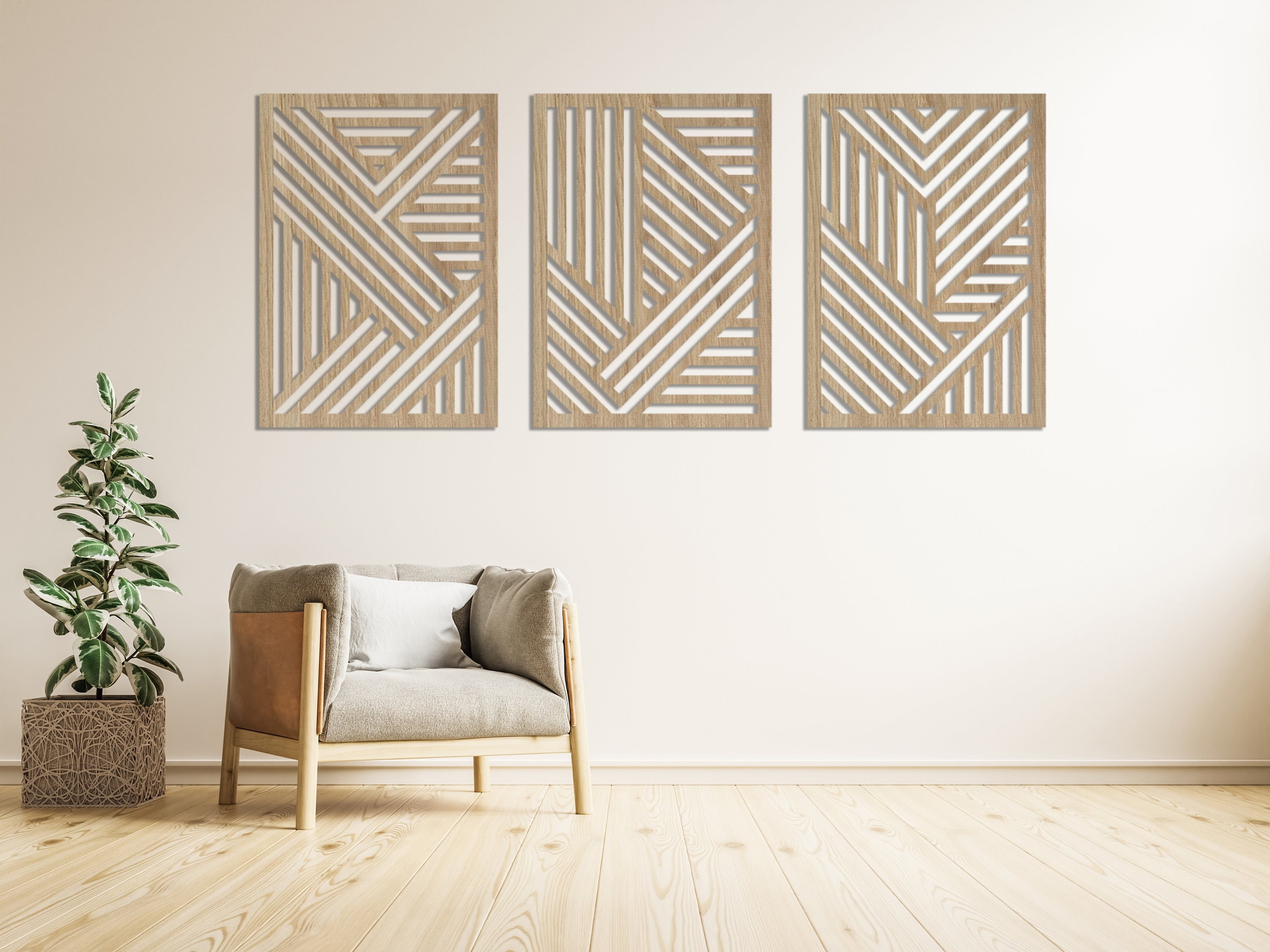 Geometric Wood Mountain Wall Art, Panels Set of 3 Abstract Wooden ...