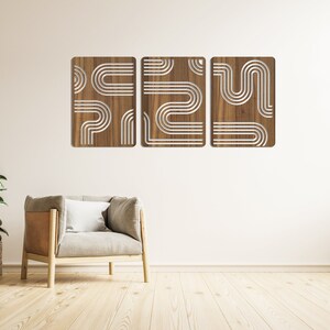 Mid Century Modern Wooden Wall Art Set, Retro Wood Wall Decor, 3 Piece ...